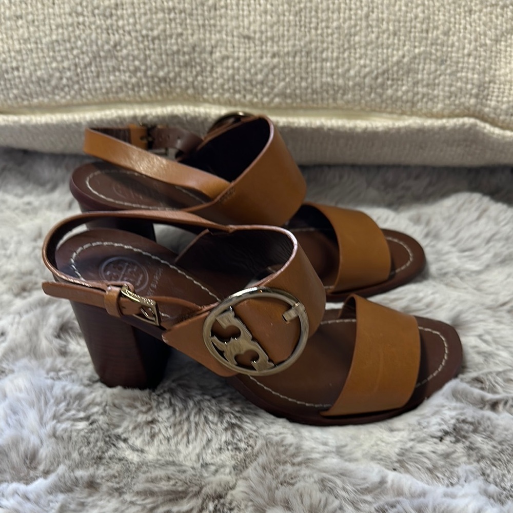 Tory Burch Brown and Gold Heeled Sandals